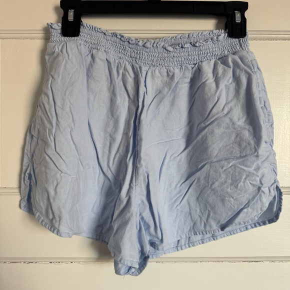 aerie Pants - Aerie Light Powder Blue Linen Blend Pull On Shorts Elastic Waist Sz Med Pockets